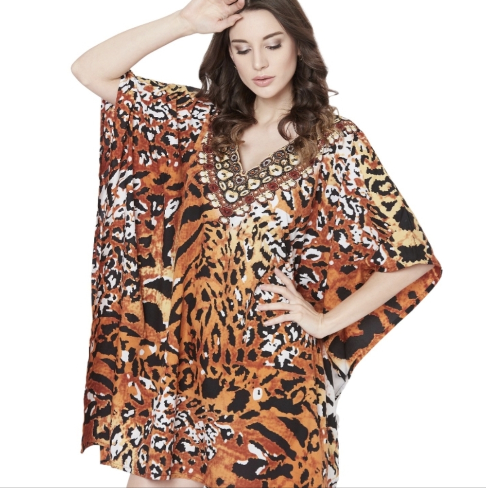 Live To Be Free - Leopard Print Kaftan Cover-Up One size - Picture 5 of 6
